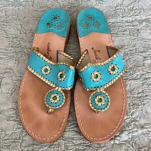 Jack Rodgers Nantucket Sandal Turquoise Gold Women’s Size 11